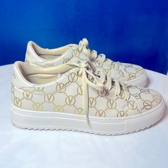 Valentino Shoes - Women’s Gilt Valentino By Mario Valentino Beatrice Leather Logo Sneaker Size 10